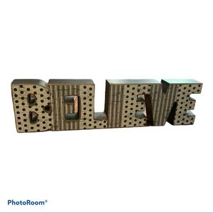 Believe Chunky Word Block Letters Black and White Dot